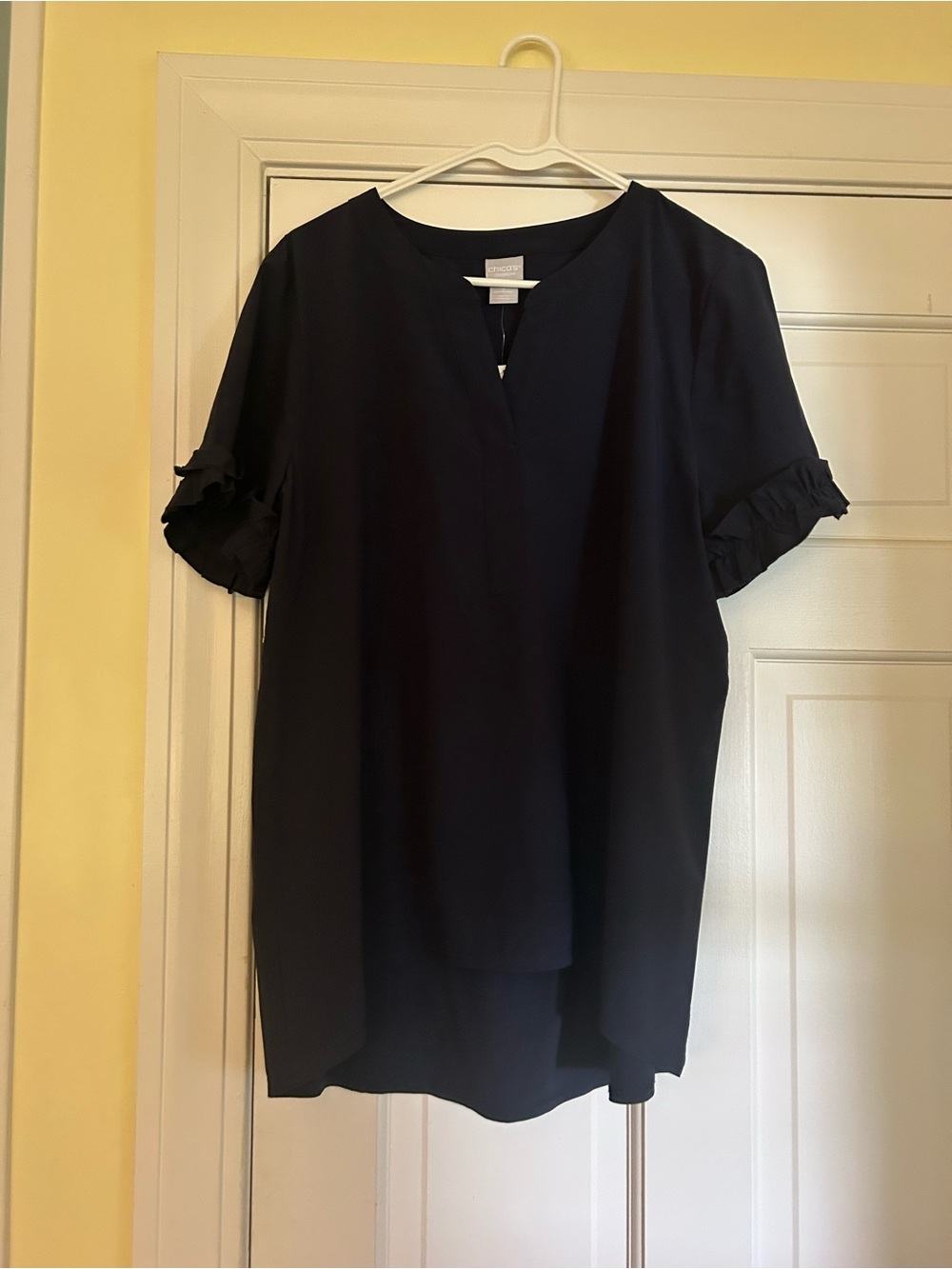 Chico's Dark Navy Short-Sleeve Ruffle Tunic